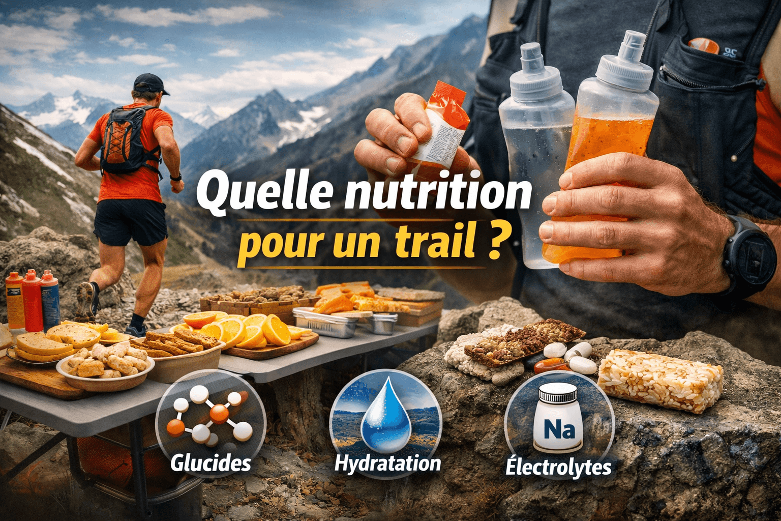Traileur s'alimentant sur un ravitaillement en montagne