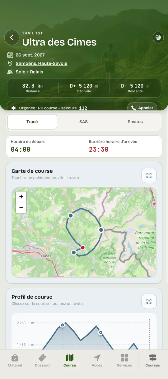 Aperçu du Livret coureur Trail TST affichant le tracé de l’Ultra des Cimes